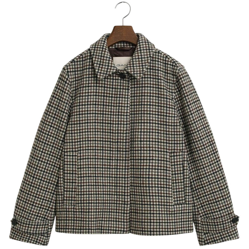 Gant Short Checked Wool Blend Car Coat